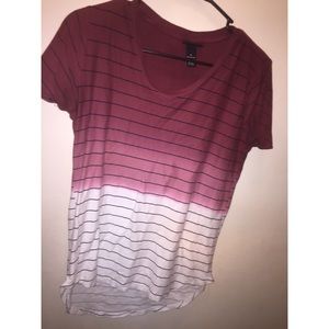 Rue 21 Maroon And White with Black Stripes T-Shirt